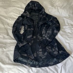 Gray and black rain jacket